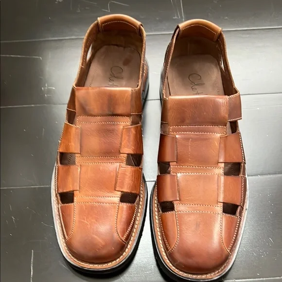 Cole Haan Slip On Sandals Men's Size 10.5 M Brown Leather Fisherman Huarache - Picture 2 of 13